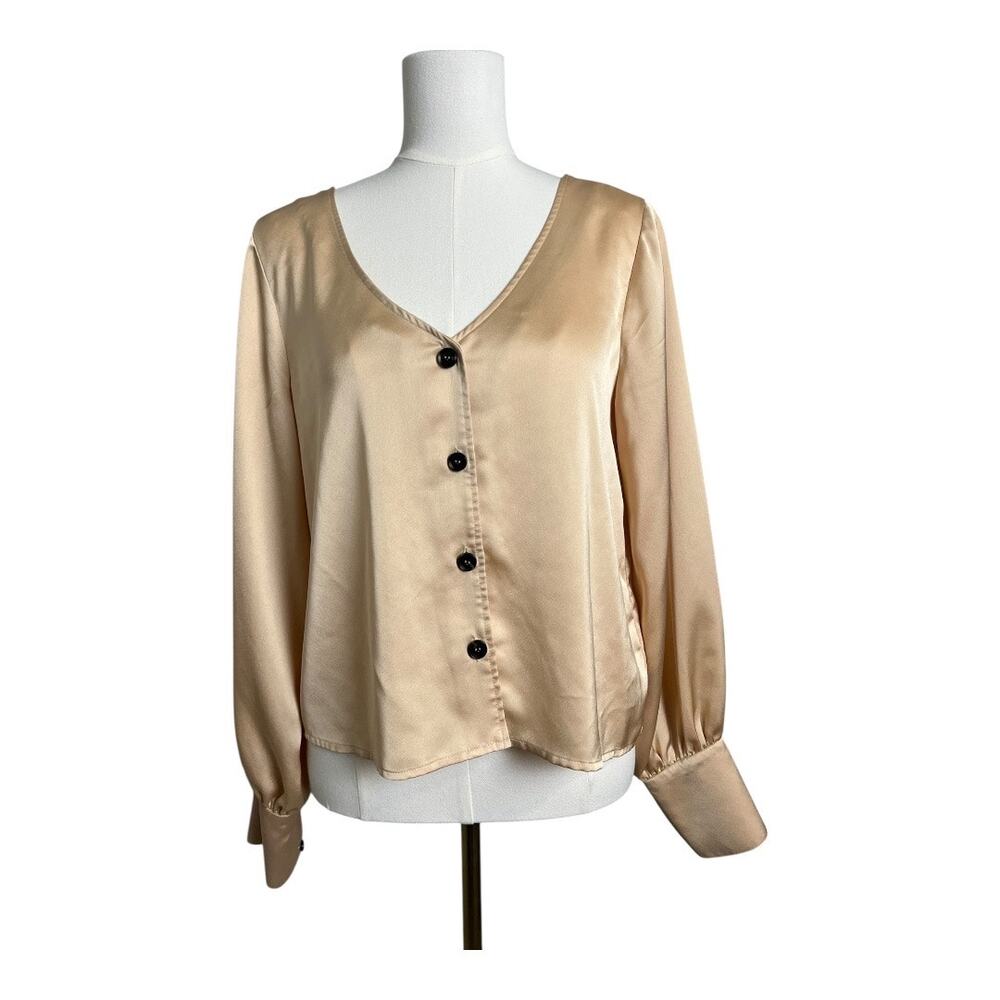 Satin Blouse Shirt Top Career Cottagecore Romantic Business Casual Button Down S